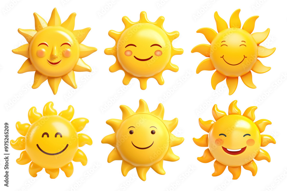 3D sun character png element set, transparent background 3D sun character png element set, transparent background
