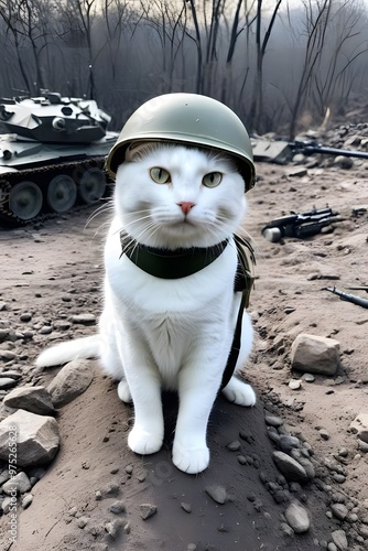Wallpaper Mural white cat in world war 3 wearing protection armor. survival for fittest. Generative AI Torontodigital.ca