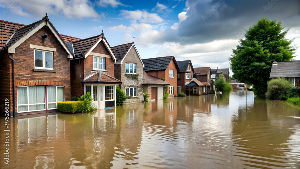 Flooded houses due to heavy rain , flood, destruction, water levels, rising Flooded houses due to heavy rain , flood, destruction, water levels, rising