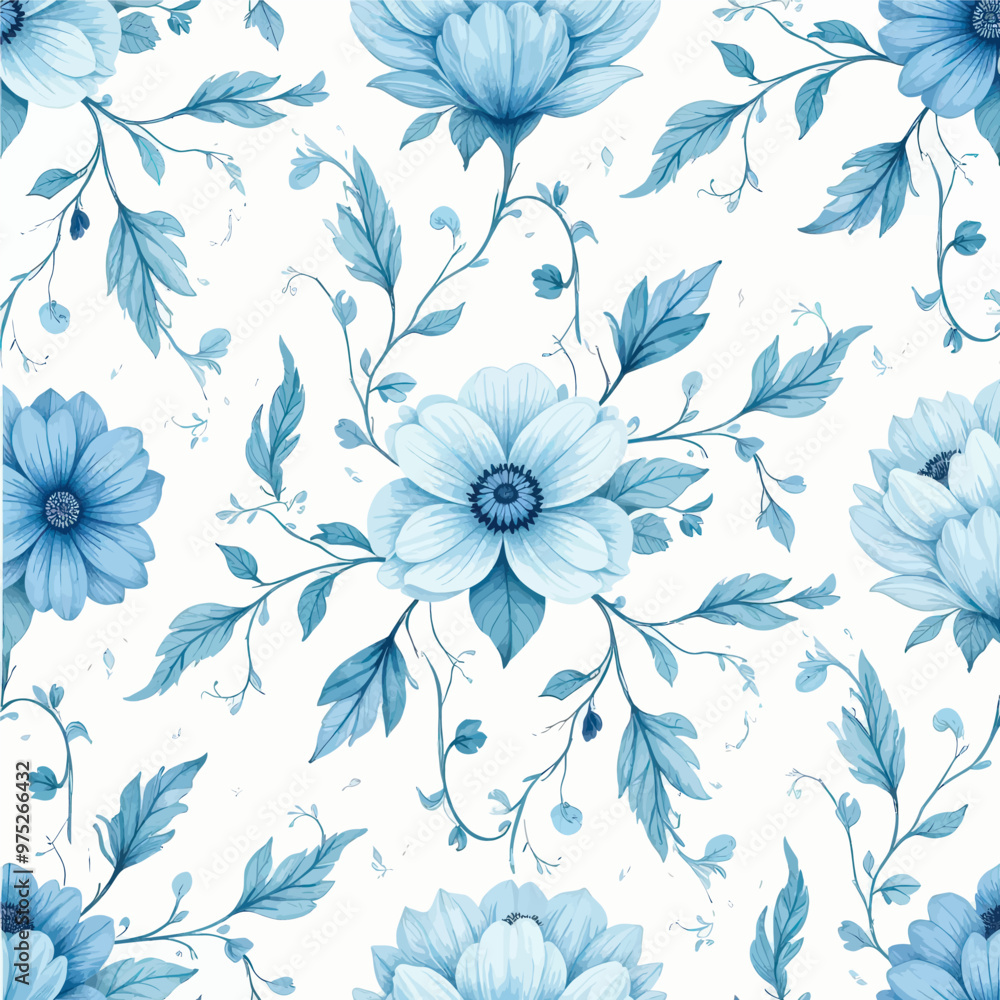 Floral Pattern with Blue Flowers and Leaves Floral Pattern with Blue Flowers and Leaves