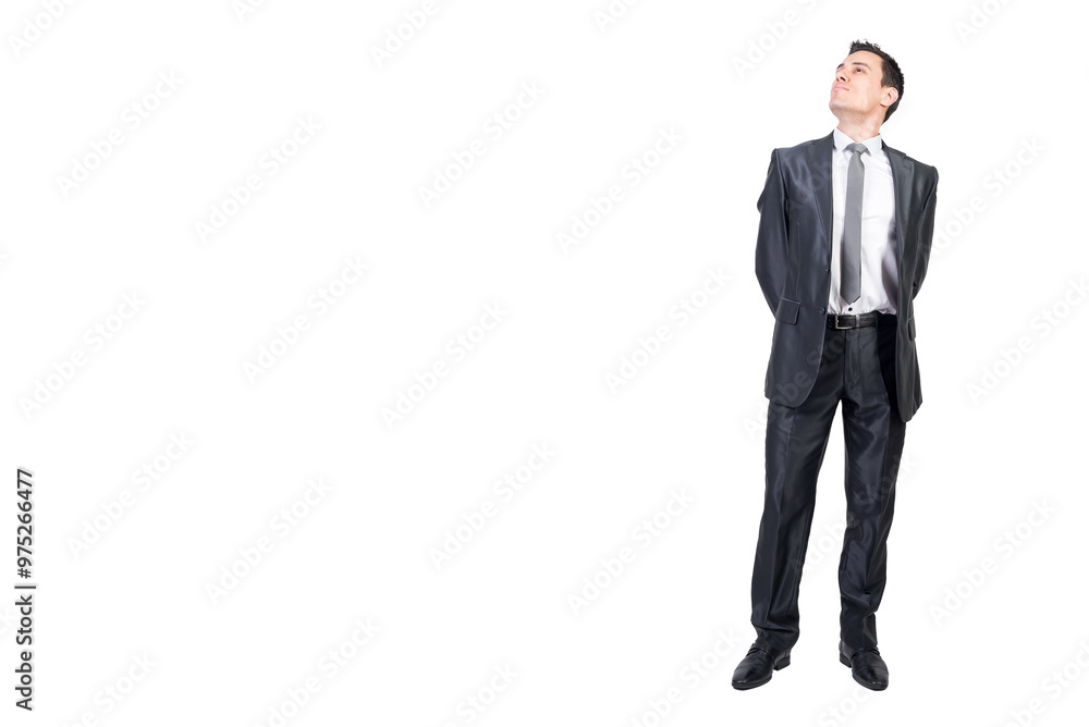 Optimistic businessman in suit in studio. White background. Optimistic businessman in suit in studio. White background.