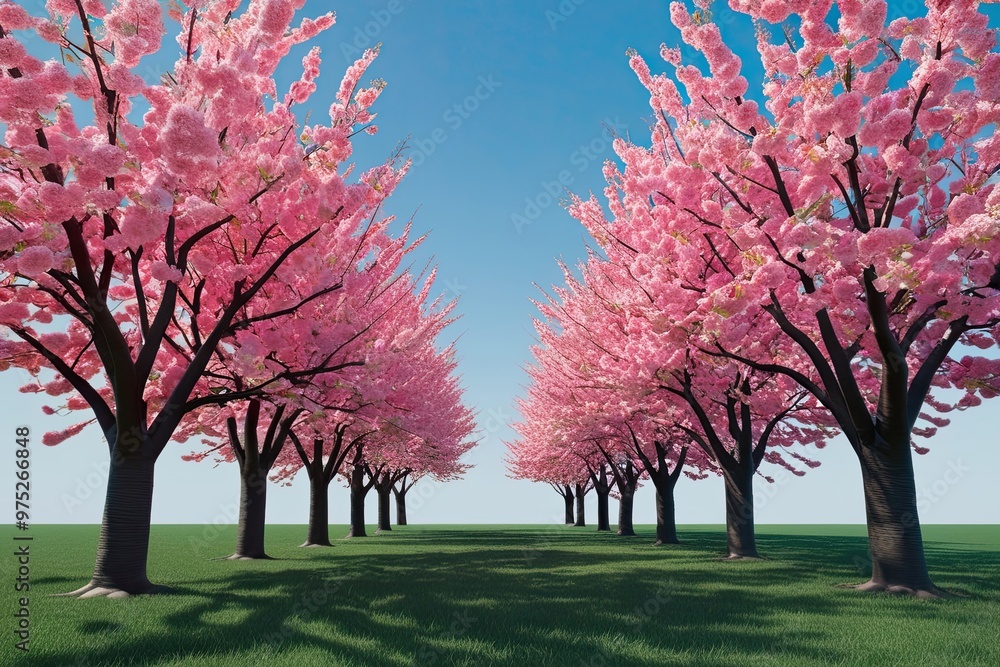 3D Visualization of Vibrant Cherry Blossom Trees on Clear Background 3D Visualization of Vibrant Cherry Blossom Trees on Clear Background