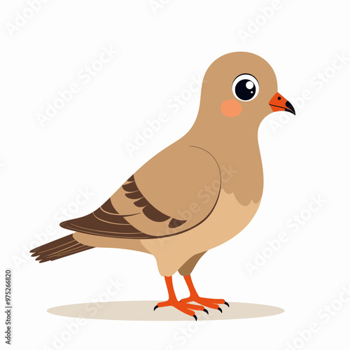 Cute Bird with Orange Beak and Feet, Standing on One Leg, Cartoon Style