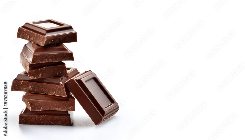 Dark or milk chocolate chunks. It is one of the most popular food types and flavors in the world, isolated on white background with copy space Dark or milk chocolate chunks. It is one of the most popular food types and flavors in the world, isolated on white background with copy space