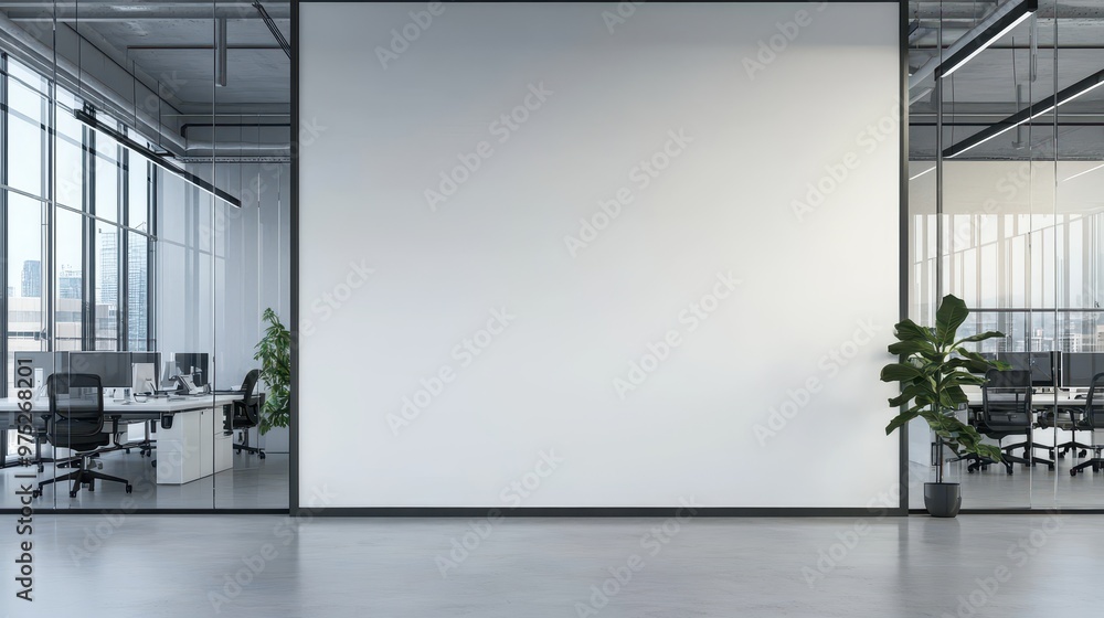 blank wall in the interior of an office building with a background of office space with chairs and tables, 3d rendering, 3d illustration blank wall in the interior of an office building with a background of office space with chairs and tables, 3d rendering, 3d illustration