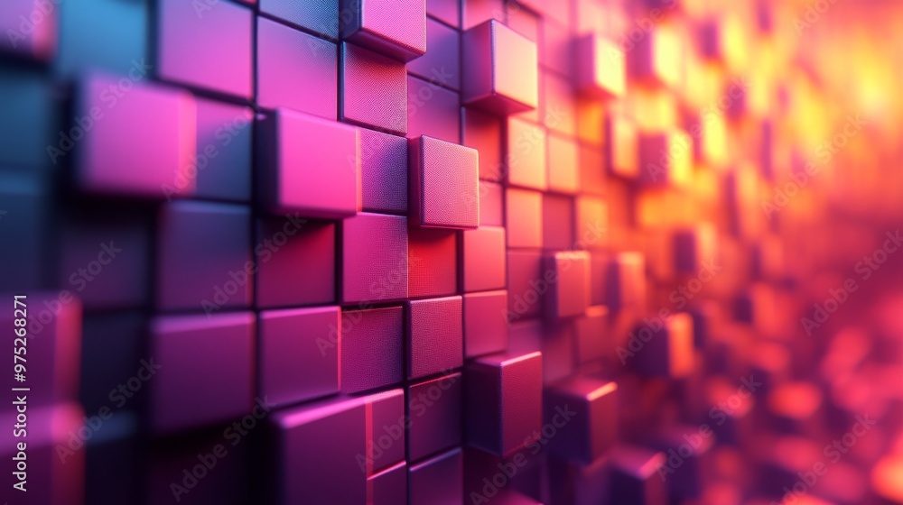 Vibrant 3D cube pattern with pink and orange hues, abstract geometric background. Modern design and technology concept Vibrant 3D cube pattern with pink and orange hues, abstract geometric background. Modern design and technology concept