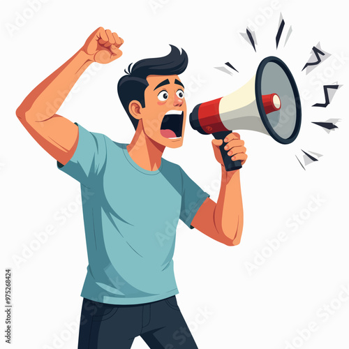 Angry Man Yelling into Megaphone photo