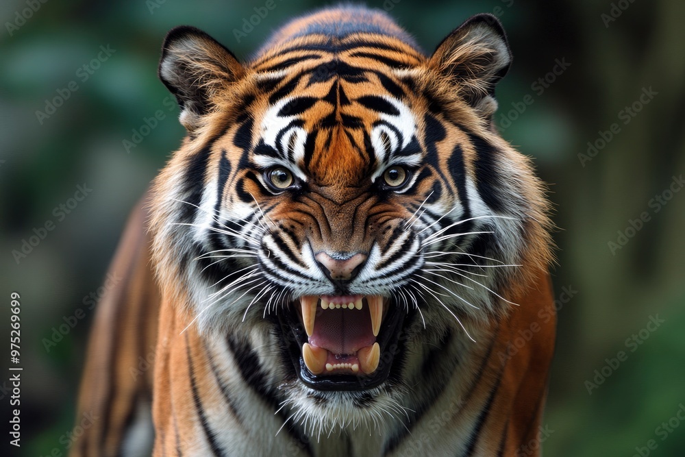 Fototapeta premium A threatening malayan tiger, stock photo, ai