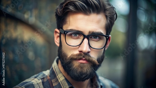 The bearded man with bespectacled gaze, his rugged beauty and gentle demeanor radiating confidence as he connects with photo