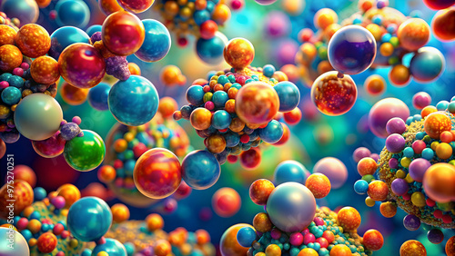 Microscopic view of highly distorted and colorful saturated fat molecules, saturated fat, altered, crazy photo