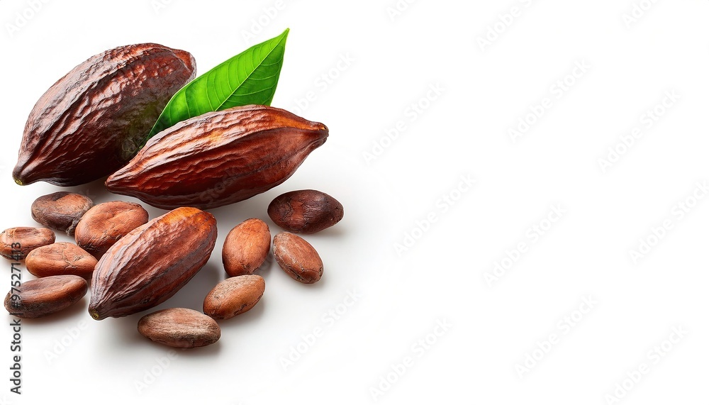 Brown roasted cocoa or cacao beans is the dried and fully fermented seed of Theobroma cacao in which chocolate is made. isolated on white background with copy space. cocoa seeds texture background Brown roasted cocoa or cacao beans is the dried and fully fermented seed of Theobroma cacao in which chocolate is made. isolated on white background with copy space. cocoa seeds texture background