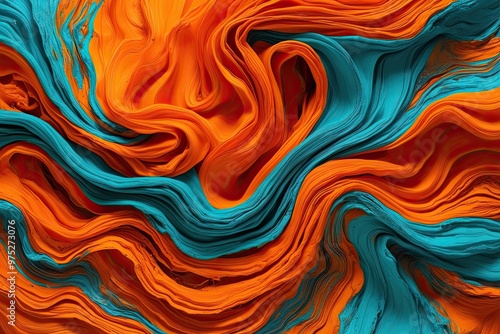 Dynamic Textured Artwork in Vibrant Orange and Turquoise with Rich Layering