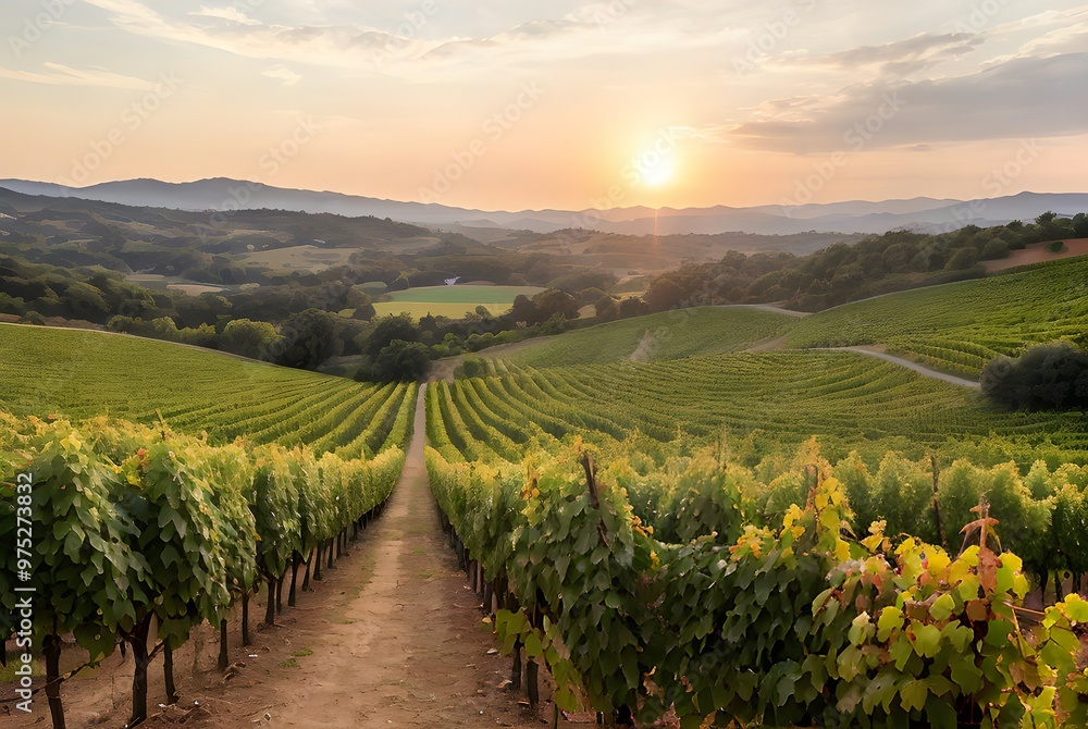 Fototapeta premium 山間のブドウ農園の風景