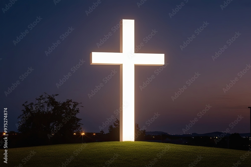 Illuminated Cross in Evening Light: A Symbol of Faith and Hope Illuminated Cross in Evening Light: A Symbol of Faith and Hope