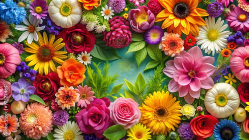 Beautiful floral background with vibrant colors and various types of flowers, floral, background, vibrant, colors, flowers