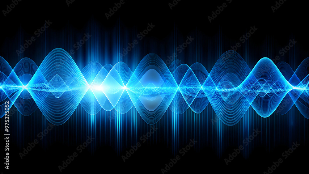 Fototapeta premium Abstract technology featuring blue waves and oscillograms on a black background, abstract, technology, blue, waves