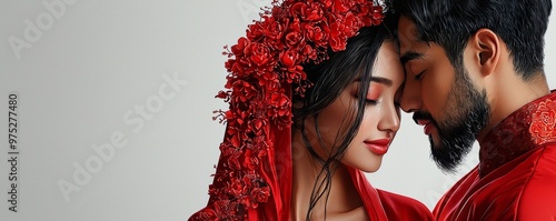 Wallpaper Mural Watercolor portrait of a couple in traditional attire, symbolizing cultural love Torontodigital.ca