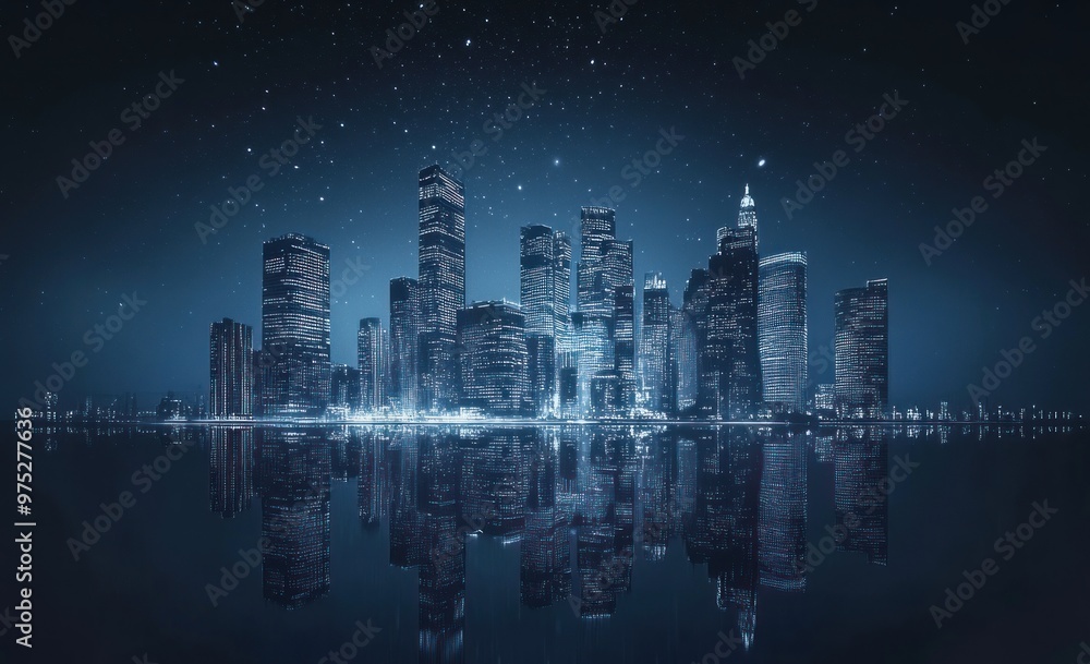 Fototapeta premium Cityscape Reflected in the Night Sky