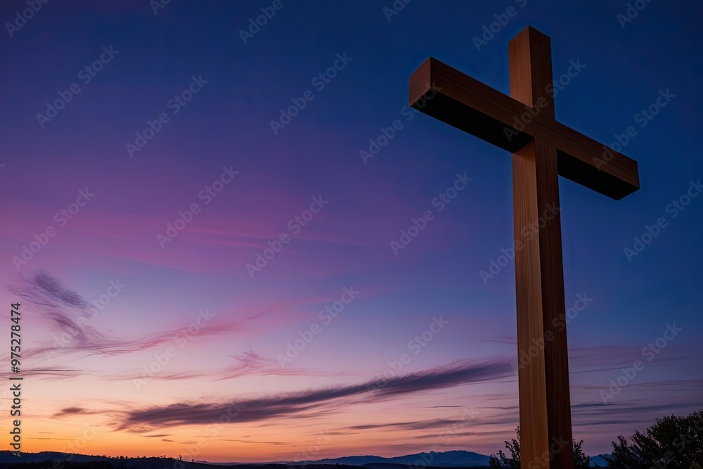Stunning Cross Silhouette at Beautiful Twilight for Holy Week Reflection Stunning Cross Silhouette at Beautiful Twilight for Holy Week Reflection