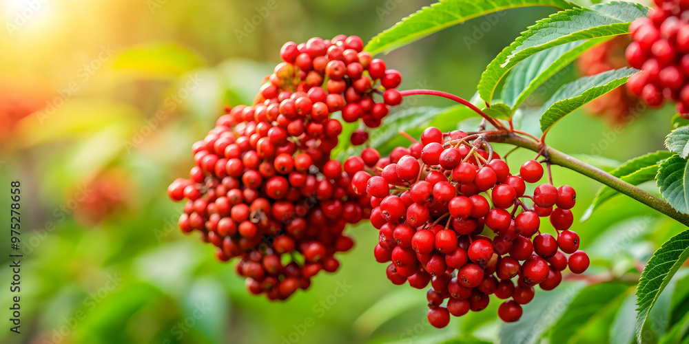 Vibrant red elderberry berries on a branch , Red elderberry, Sambucus racemosa, Berries, Branch, Vibrant, Nature, Plant, Wild, Edible Vibrant red elderberry berries on a branch , Red elderberry, Sambucus racemosa, Berries, Branch, Vibrant, Nature, Plant, Wild, Edible