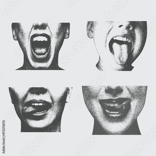 mouth, Lips and mouth,  Large Grain Photocopy Effect, for grunge punk y2k collage design