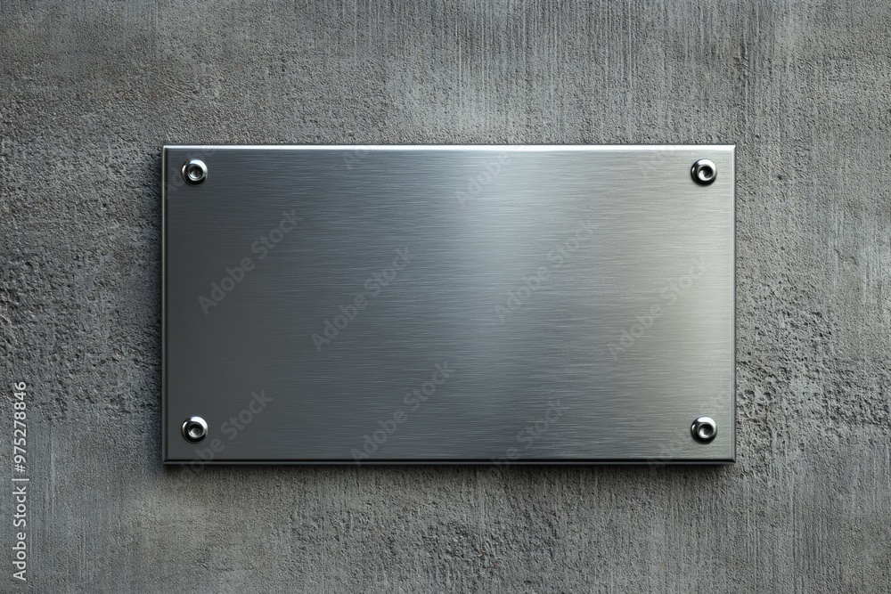 Empty metal office plate mockup on a textured gray wall for customizable signage displays in professional environments Empty metal office plate mockup on a textured gray wall for customizable signage displays in professional environments