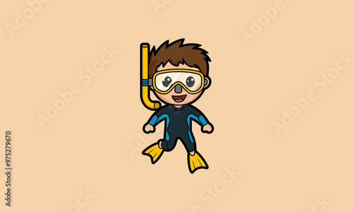 Cartoon character in snorkeling gear ready to swim.