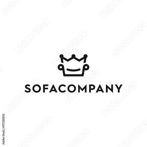 sofa crown line logo design template