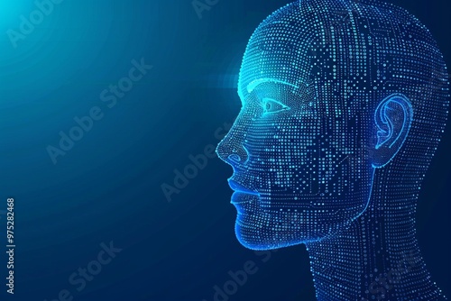 Tech Ai Human face close shot with blue sifi light