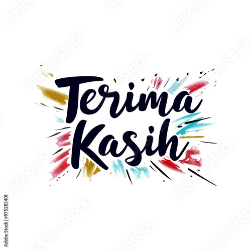 Terima Kasih Thank You in Indonesian Calligraphy with Watercolor Splashes photo