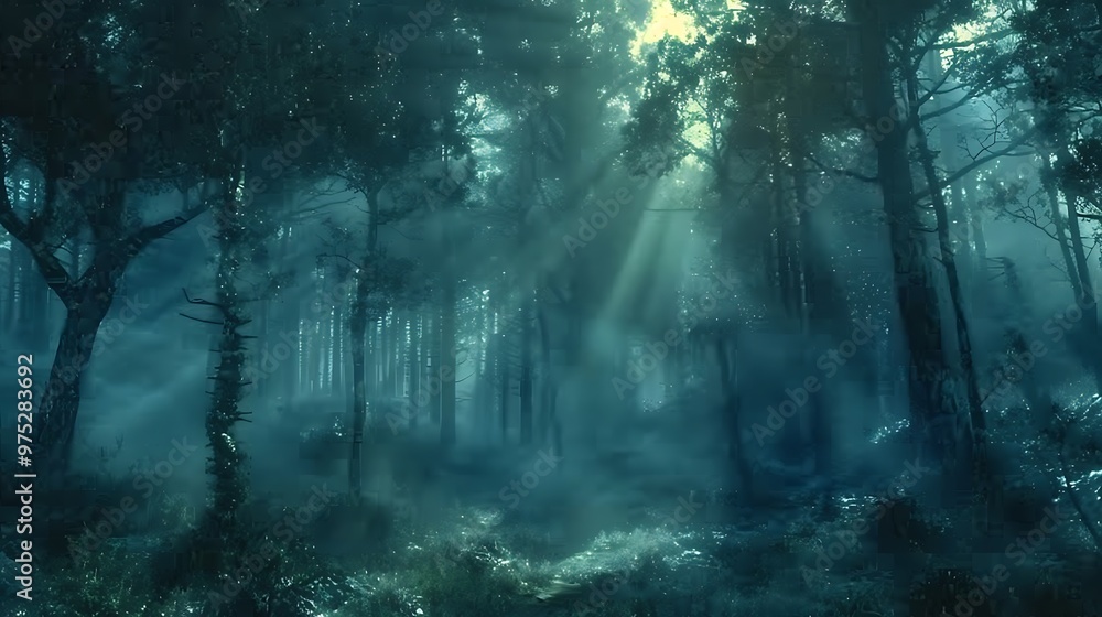 Sunbeams Through Misty Forest Sunbeams Through Misty Forest