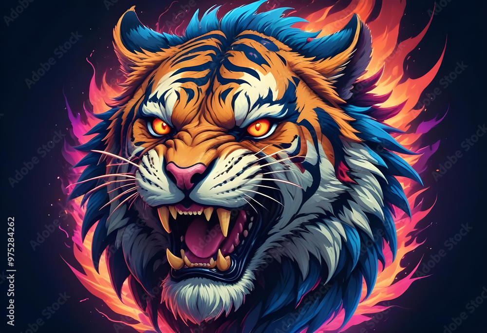 custom made wallpaper toronto digitala vector illustration of  tiger head with flames