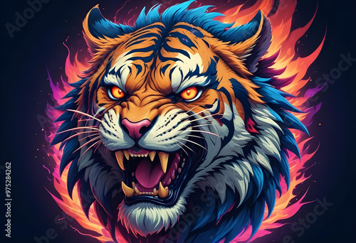 Wallpaper Mural a vector illustration of  tiger head with flames Torontodigital.ca