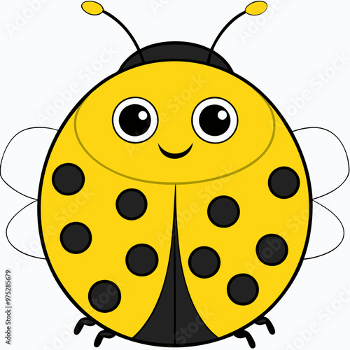 ladybug vector, bright yellow with black spots illustration of a ladybug