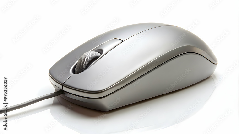 Gray computer mouse on a white background, technology, accessory, office supplies, wireless, connectivity, equipment Gray computer mouse on a white background, technology, accessory, office supplies, wireless, connectivity, equipment