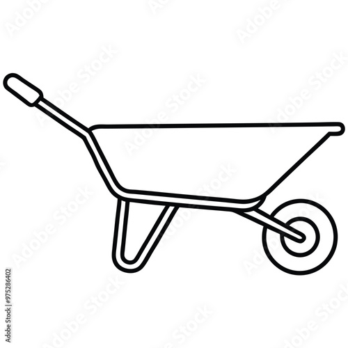 Metal Wheelbarrow Silhouette Line Art.