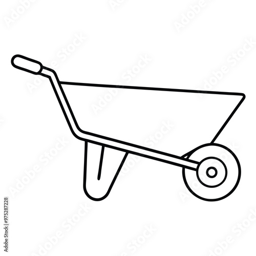 Metal Wheelbarrow Silhouette Line Art.