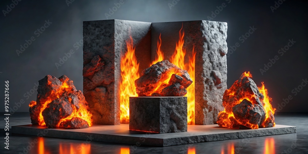 Obraz premium podium lava rocks smelt on volcano with magma
