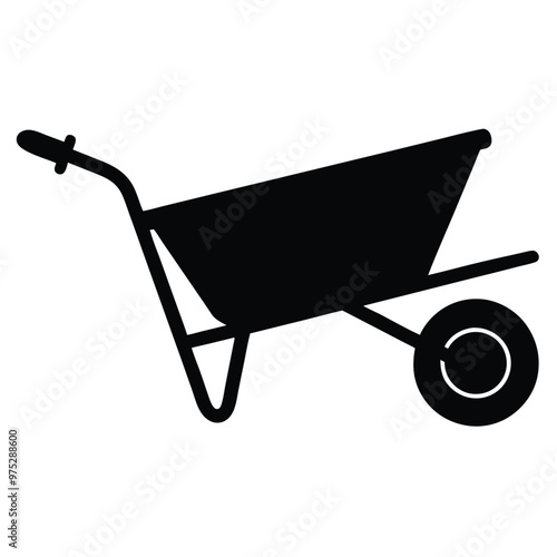 Metal Wheelbarrow Silhouette Line Art.