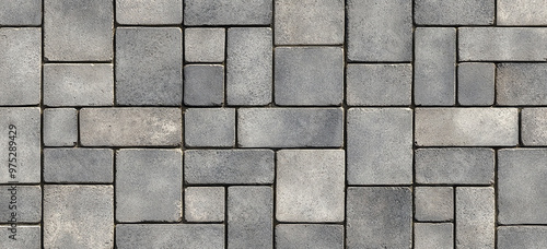 Gray color, rectangular seamless texture of paver bricks, seamless pattern, flat lay background
