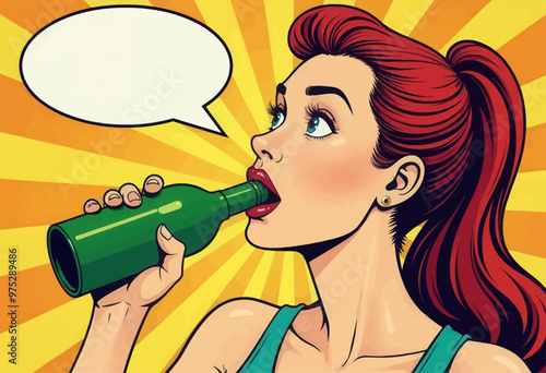 Pop Art Woman Drinking Wine