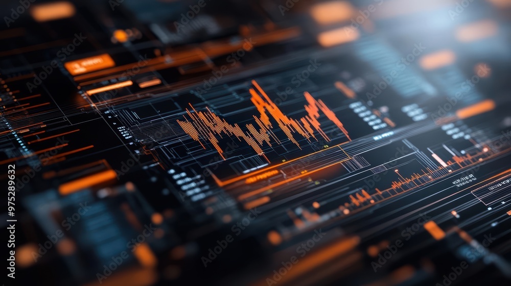 Virtual stock market charts growing out of computer circuits, representing economic growth in a digital world digital finance, virtual market growth Virtual stock market charts growing out of computer circuits, representing economic growth in a digital world digital finance, virtual market growth