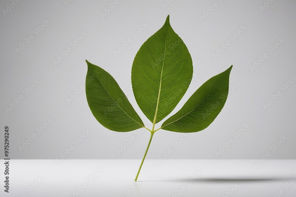 Fototapeta premium a green leaf on a white surface 