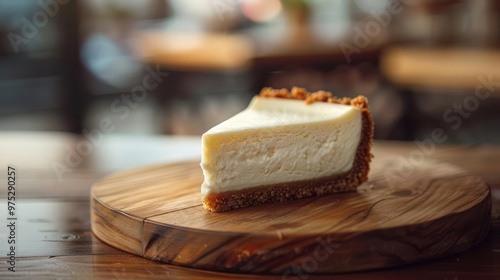 Freshly baked cheesecake is the star of this image. The dessert, photo