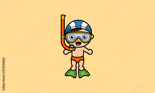 Cute child in snorkel gear ready for swimming.