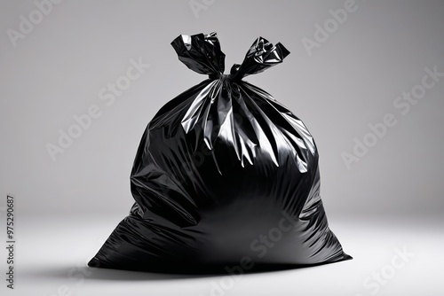 a black trash bag on a gray background 