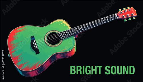 Green Acoustic Guitar with Red Stripes  