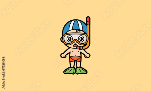 Cute child in snorkel gear ready for swimming.