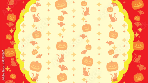 ハロウィンの時期に使えるジャックオーランタンのかわいい背景用ベクターイラスト（16：9赤）