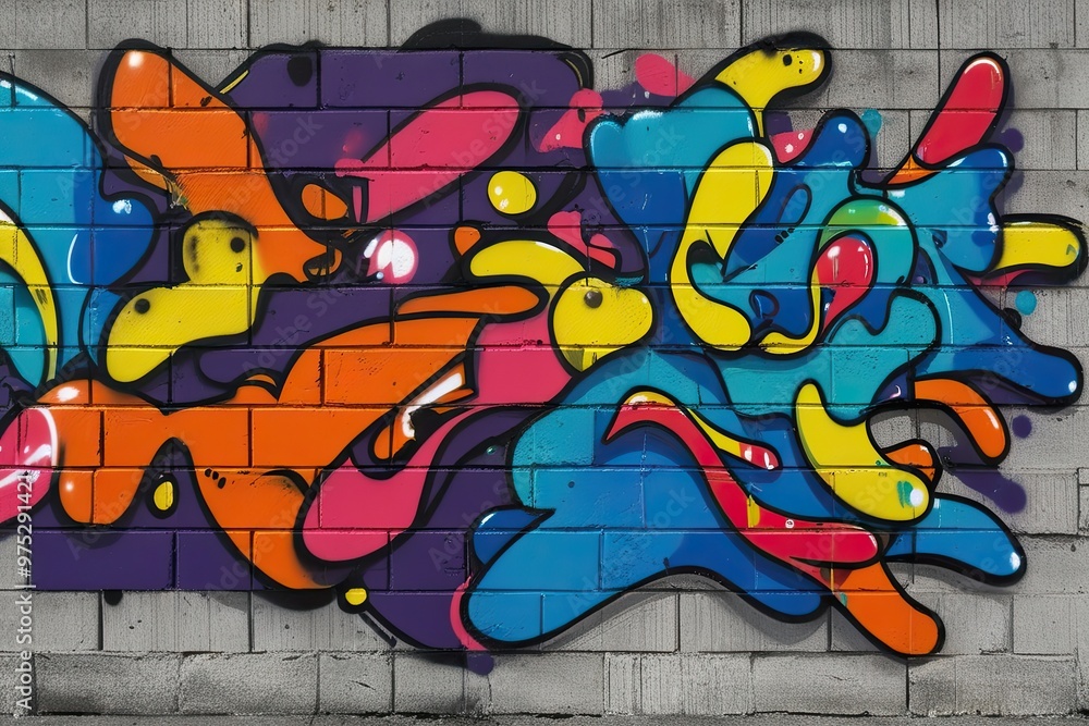 Obraz premium Vivid Abstract Graffiti Designs on Textured Concrete Wall Showcasing Urban Culture